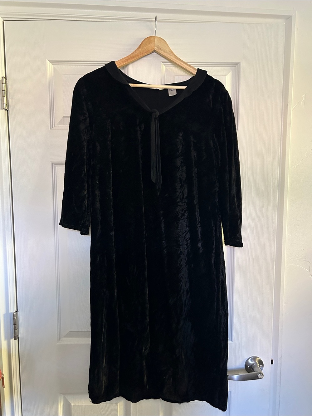 Black Velour Tie-Neck Dress